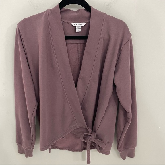 Athleta Retroterry Wrap Sweatshirt Damask Mauve XS Purple Tie Cardigan Yoga 2 - Picture 2 of 8